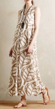 Anthropologie Whit Two Pera tan maxi dress Size XS Tropical Boho Retro Coastal